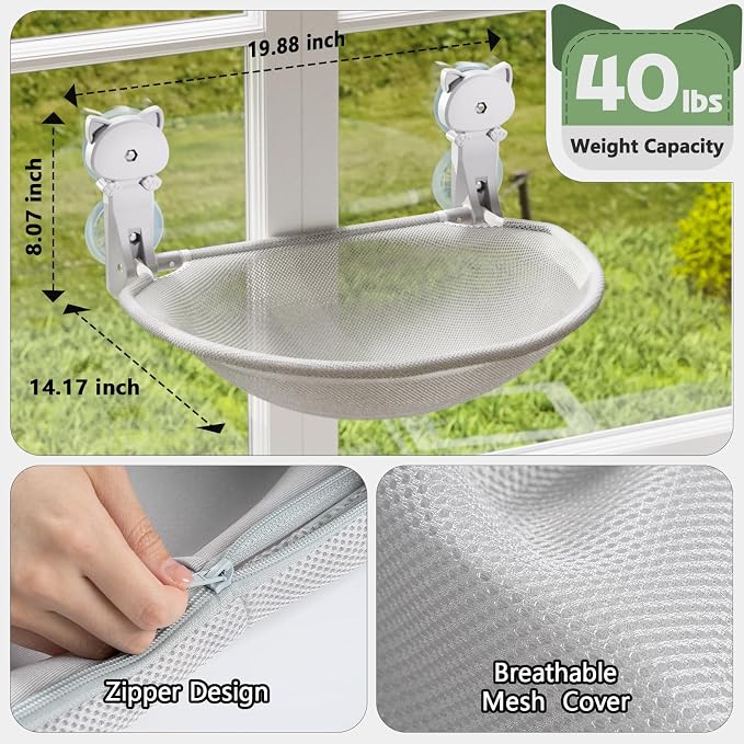 Cat Window Perch Cordless, Foldable & Stable Cat Beds- Breathable Cat Window - Image 5