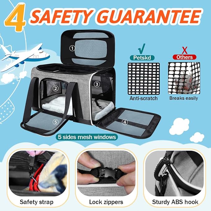 Petskd Top-Expandable Pet Carrier 17x11x9.5 Inches Alaska Airline Approved - Image 5