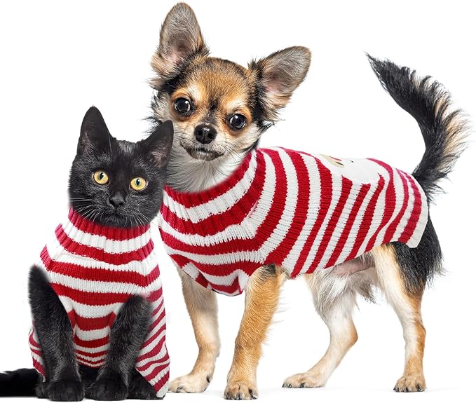 Dog Christmas Sweater Xmas Pet Clothes Cute Striped Santa Claus Costume Holiday - Image 2