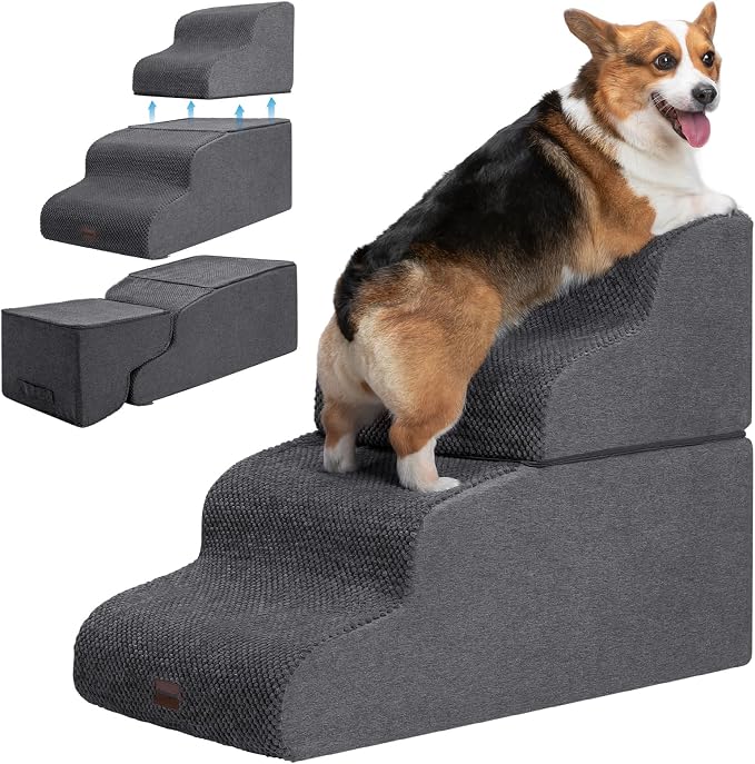 Dog Stairs for High Beds, 4-Step Dog Steps for Small Dogs and Cats, Foldable by Garnpet