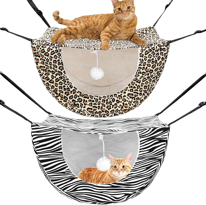 Unittype 2 Pieces Cat Cage Hammock Hanging Pet Bed Double Layer Soft Plush by Unittype