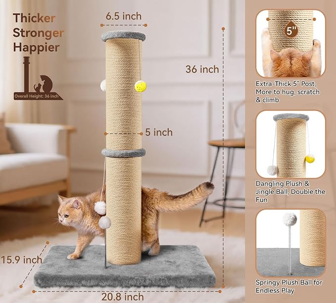 5-Inch Thick Sisal Cat Scratching Post, Durable Cat Scratcher - Image 2