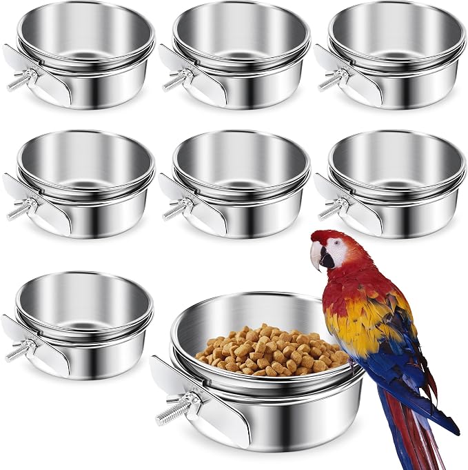 ToLanbbt 8 Pcs Stainless Steel Bird Food Bowls Bird Water Bowls by ToLanbbt