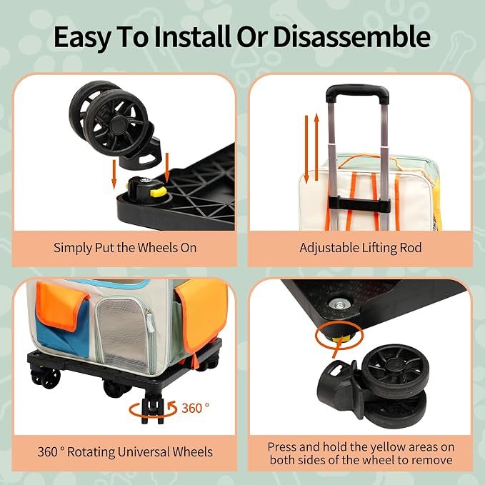 Cat Carrier with Wheels Airline Approved, Removable Pet Carrier Outdoor on - Image 4