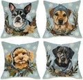 Fahrendom Winter Dogs Decorative Throw Pillow Covers 18 x 18 Set of 4, Boston by Fahrendom
