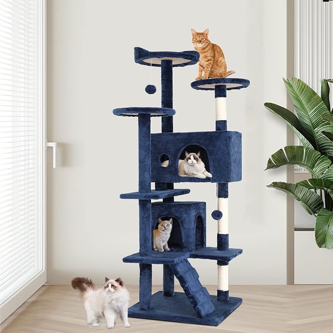 BestPet | 54" Cat Tree Tower | Navy Blue | Sturdy, Hanging Cat Toys, - Image 2