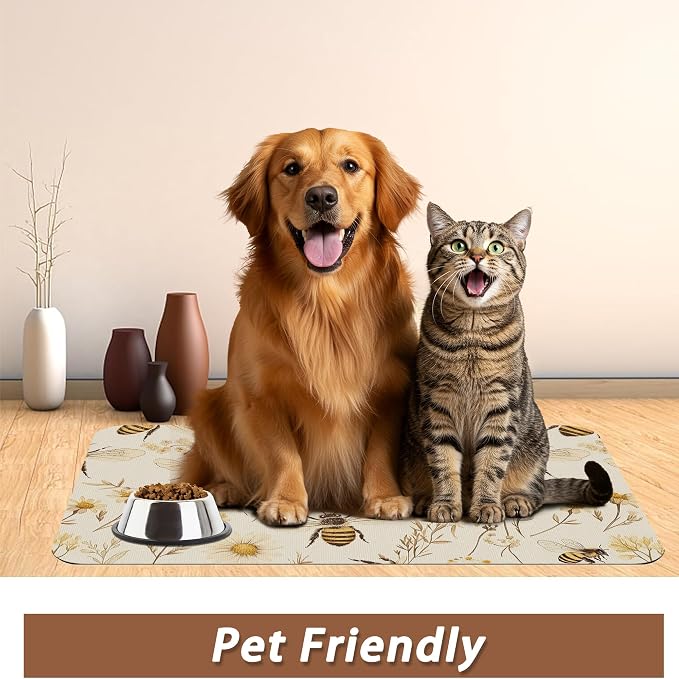 Bees Boho Daisy Floral Dog Food Mat - Image 6