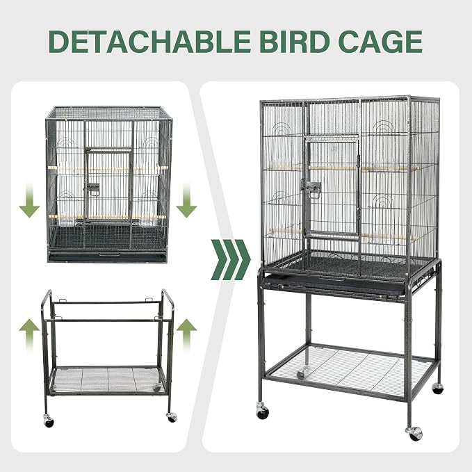 ZENY 53-Inch Bird Flight Cage, Wrought Iron Standing Large - Image 4