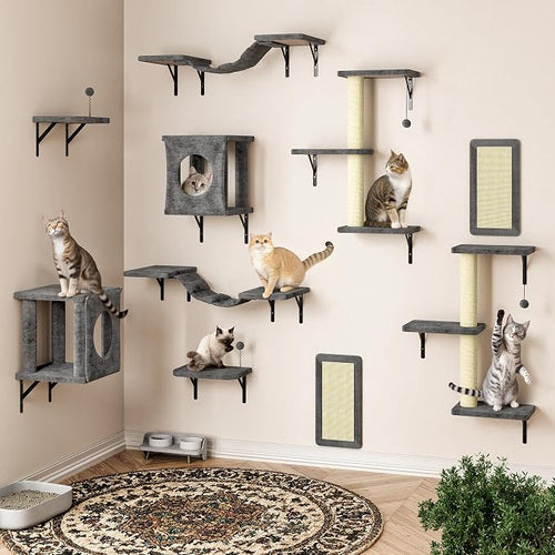 10-in-1 Cat Wall Shelves, Wooden Climbing Wall - Image 2
