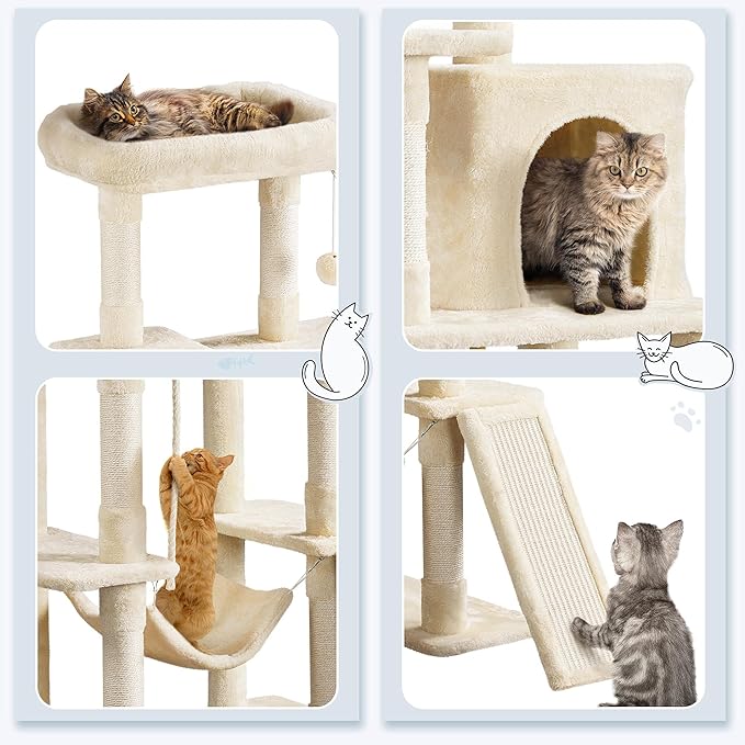 Yaheetech 54in Sturdy Cat Tree for Large Cats, Hammock & Top Perch, Indoor Pet - Image 3