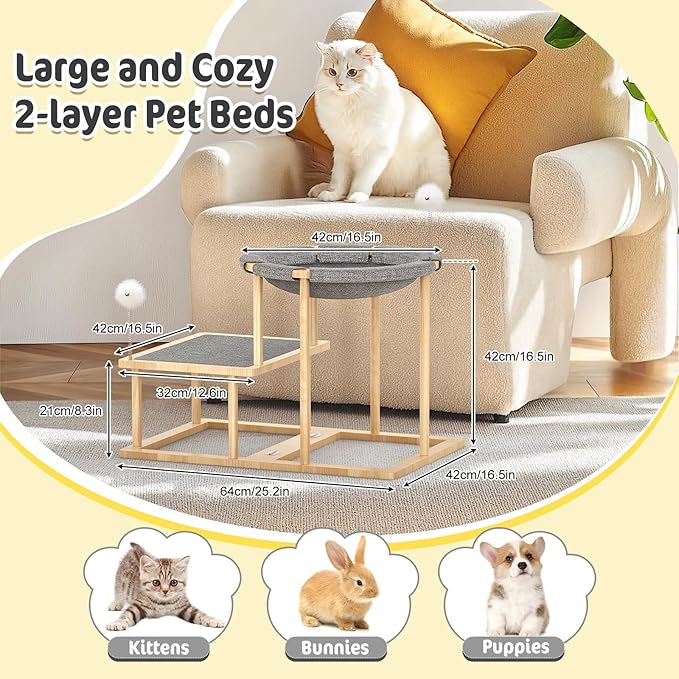 Pawaboo Elevated Cat Hammock Bed, 2-Tier Cats Bed - Image 2