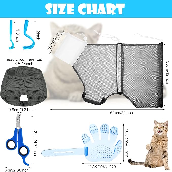 Patelai 5 Pcs Cat Bathing Bag Set Cat Grooming Bag Adjustable Pet Shower Net - Image 5