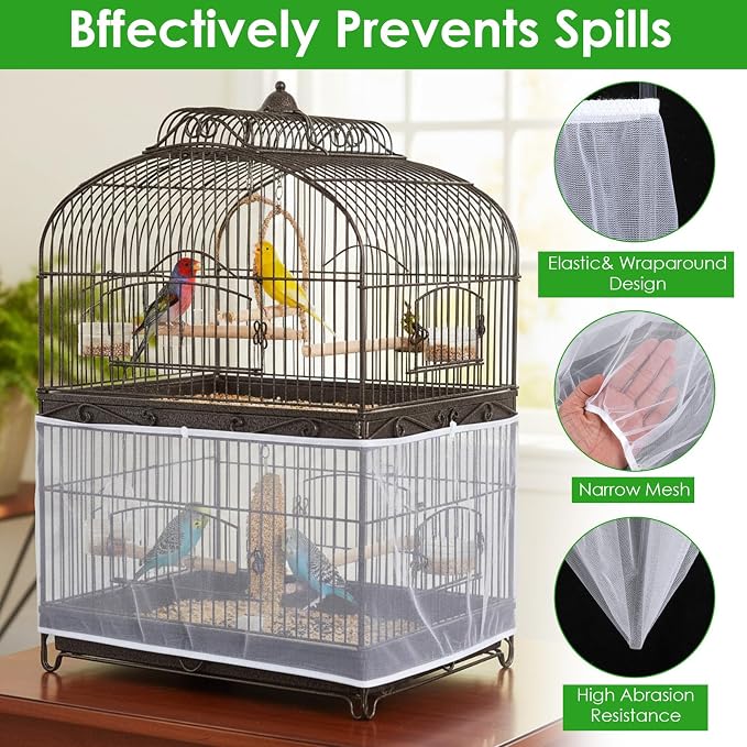 Bird Cage Seed Catcher, Mesh Net Cover Guard Soft Airy Cage Net Stretchy Skirt - Image 3
