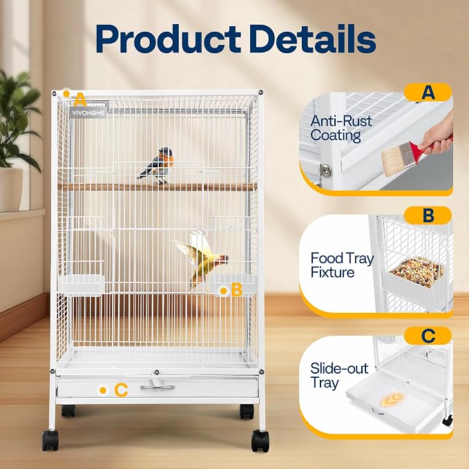 VIVOHOME 30 Inch Height Wrought Iron Bird Cage - Image 3