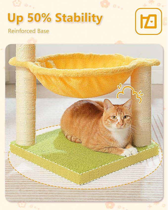 28" Flower Cat Tree Cute with Flower Top Perch, Large Hammock - Image 5