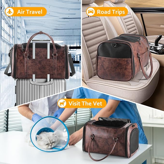 Stylish Leather Pet Carrier for Small Dogs and Cats Up to 15 lbs, Airline - Image 6