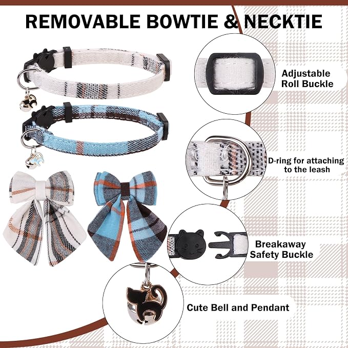 Cat Collar with Bells Breakaway, Bowtie Cat Collar - Image 3