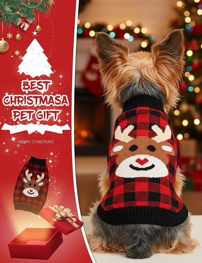 Dog Christmas Sweater, Soft Warm Pet Clothes Coat - Image 2