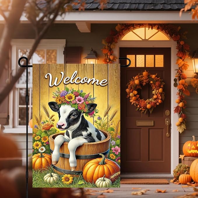 Fall Garden Flag Welcome Calf Animal Garden Flag Farm 12x18 Inch Double Sided - Image 5