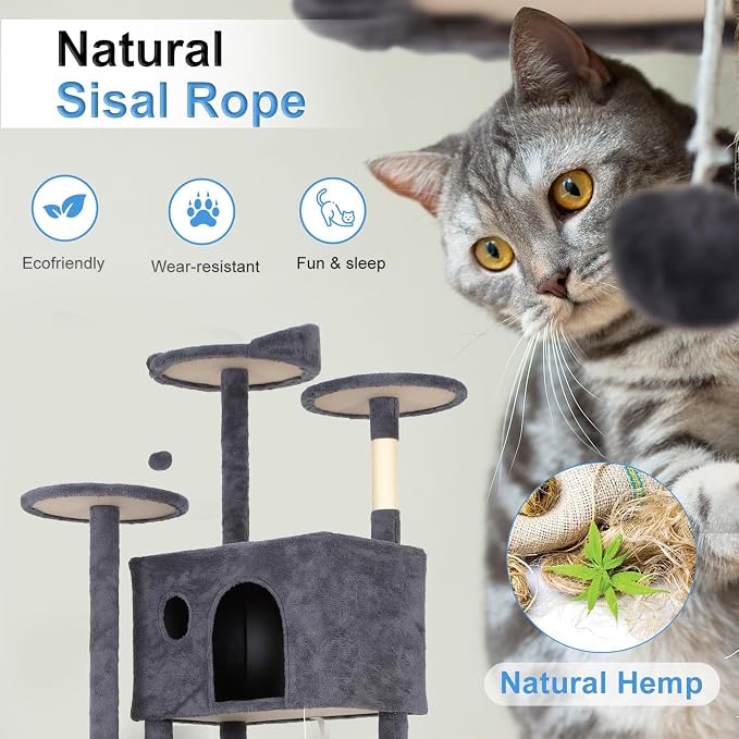 FDW | 81" Cat Tree Tower | Dark Gray | Multi-Level Indoor Activity Center - Image 4