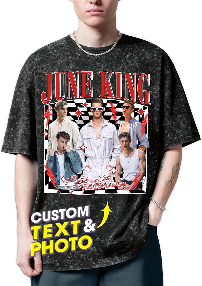 H-DEWALL Custom T Shirts Mineral Wash Tshirt Bootleg Rap Tee Customized Gifts by H-DEWALL