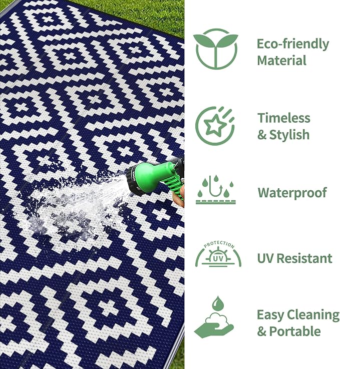 GENIMO Outdoor Rug 4x6 Waterproof, Reversible Mats, Outdoor Area Rug, Plastic - Image 5
