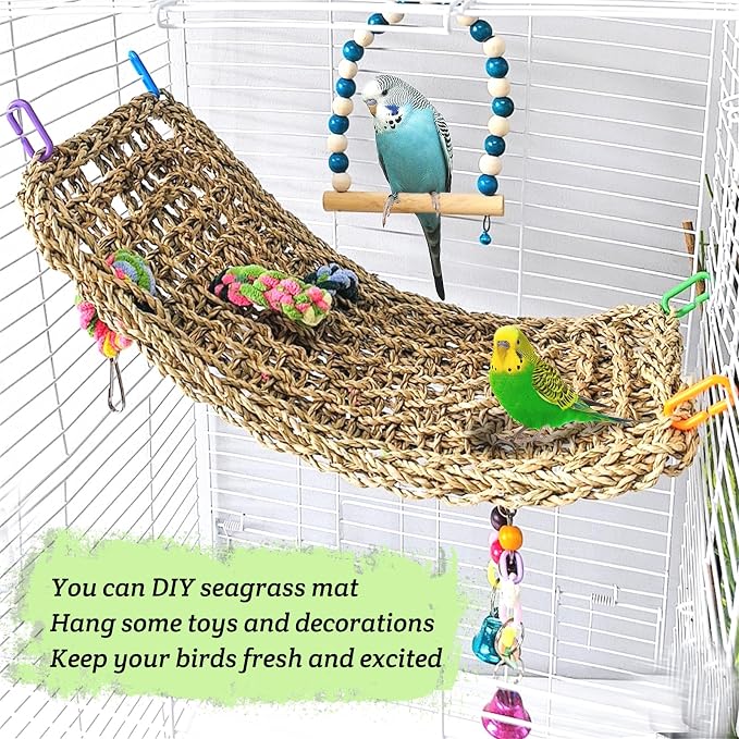 Bird Seagrass Mat 16 × 7" Parrot Natural Grass Woven Net Hammock Parakeet - Image 4