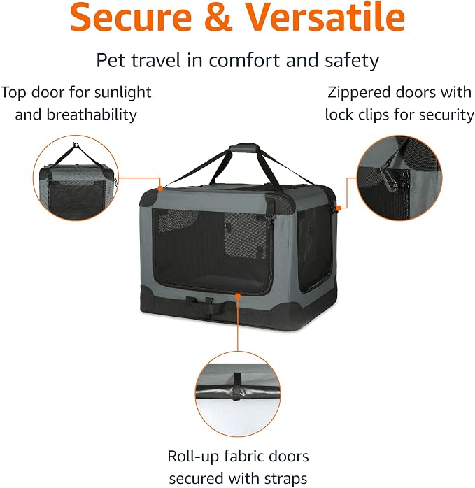 Amazon Basics Portable Folding Soft Dog Crate, Collapsible Travel Kennel - Image 2