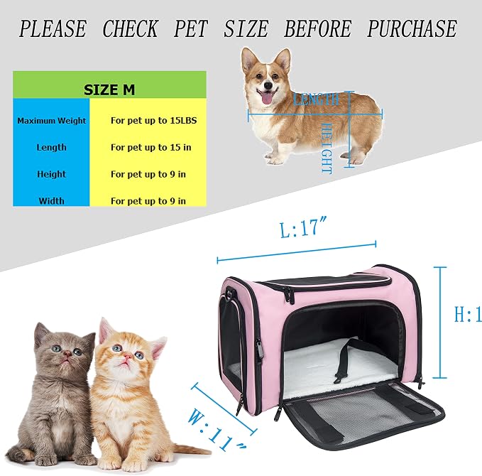 Soft Sided Carrier for Small Medium Cats Dogs, TSA Airline Approved Collapsible - Image 7