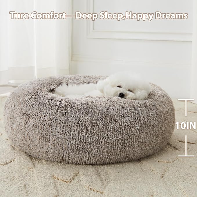 WNPETHOME Calming Dog Bed Cat Bed Donut, Faux Fur Pet Bed Self-Warming Donut - Image 3