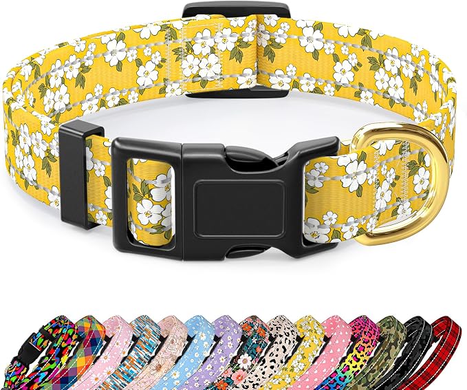 Reflective Dog Collar for Small Dogs, Cute Flower Theme Adjustable Heavy-Duty by TMOODEL