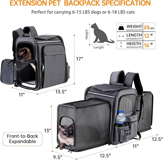 Cat Backpack Carrier, Double Side Expandable Cat Carrier Backpack, Dog Carrier - Image 2