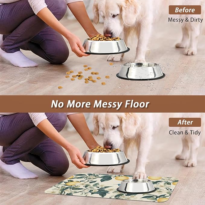 Hummingbird Dog Food Mat for Floors, Vintage Lemon Absorbent Quick-Dry Pet - Image 5