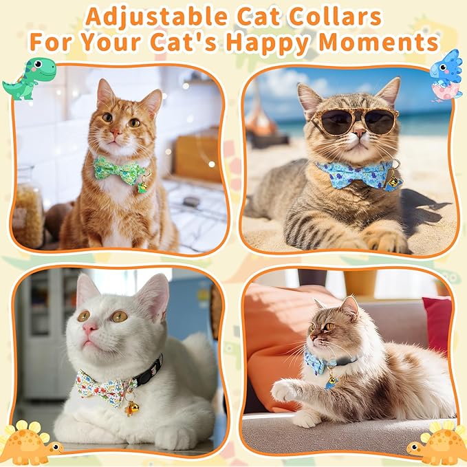 3 PCS Cat Collars with Bow Tie and Bell, Cat Collars Dinosaurs Pattern - Image 6