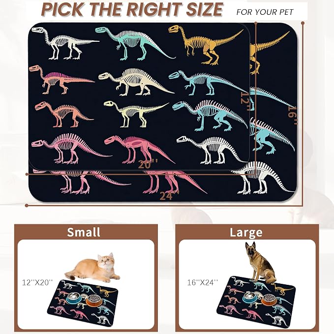 Dinosaur Skeleton Dog Cat Food Mat, Vintage Color Absorbent Pet Feeding Mat - Image 2
