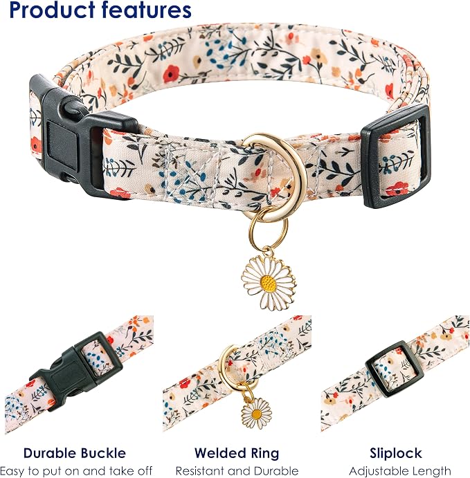 Cute Dog Collar Beige Flower Pattern - Image 3