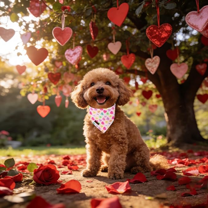 Lionet Paws Valentine's Day Dog Bandana Washable Cotton Beige Handkerchief - Image 5