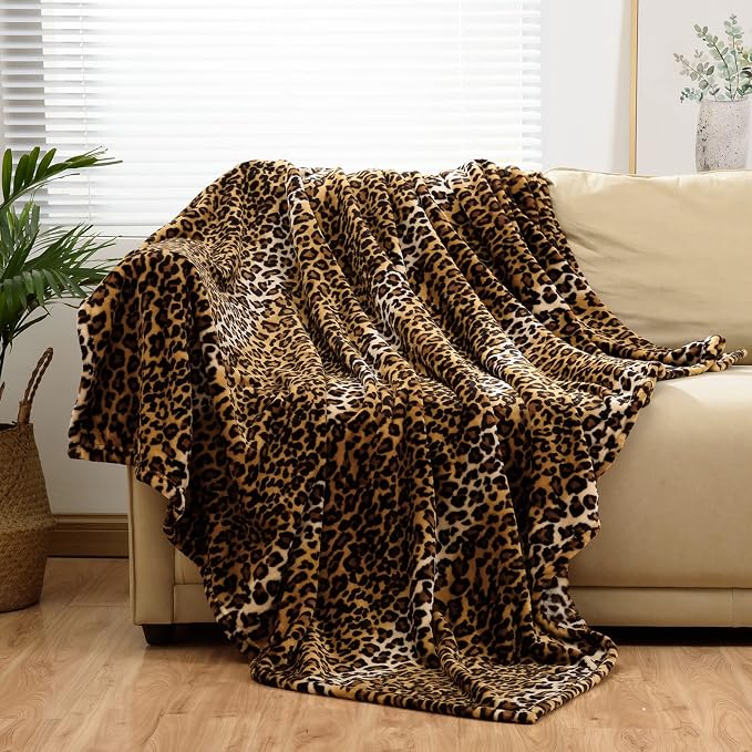 Bnuitland Leopard Print Fleece Flannel Throw - Image 4