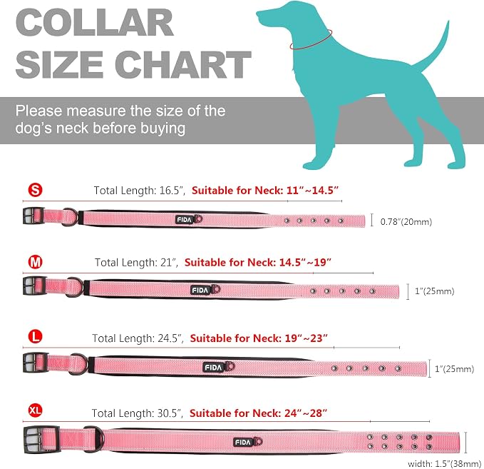 Fida Heavy Duty Dog Collar 1.5” Width, Ultra Soft Neoprene Padded, Adjustable - Image 2