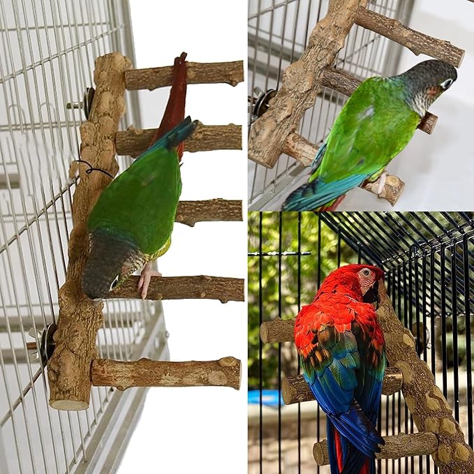 Bird Parrot Ladder Perch for Cage, Nature Wooden Bird Bridge Exercise Stands - Image 4