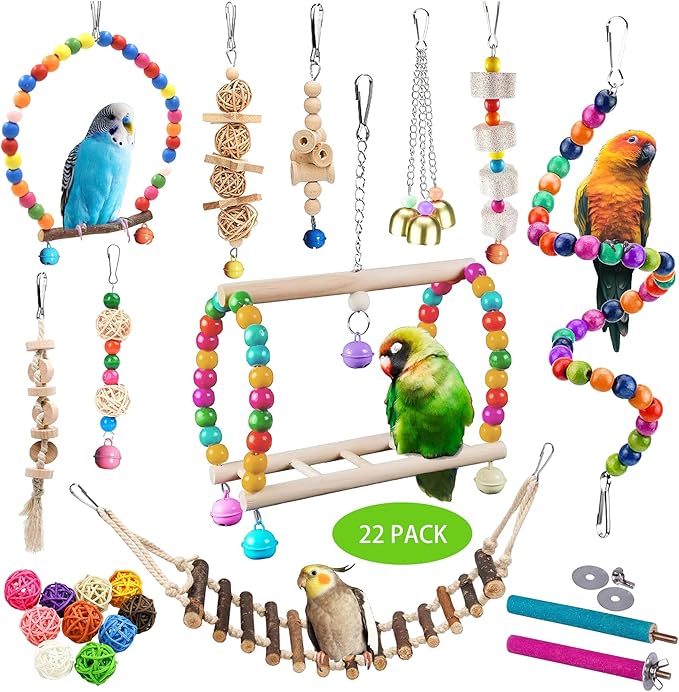 22 Packs Bird Parakeet Cockatiel Toys, Parrot Swing Chewing Hanging Toy by Sysmashing