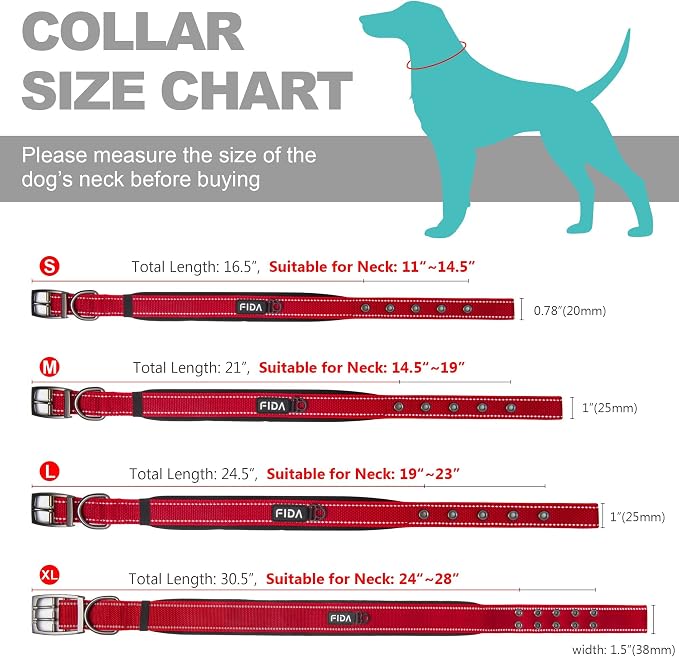 Fida Heavy Duty Dog Collar 1.5” Width, Ultra Soft Neoprene Padded, Adjustable - Image 6