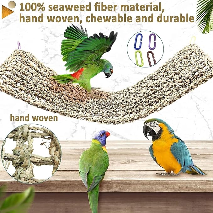 2Pcs Bird Seagrass Mat 30 × 7" Natural Grass Woven Net Hammock - Image 4