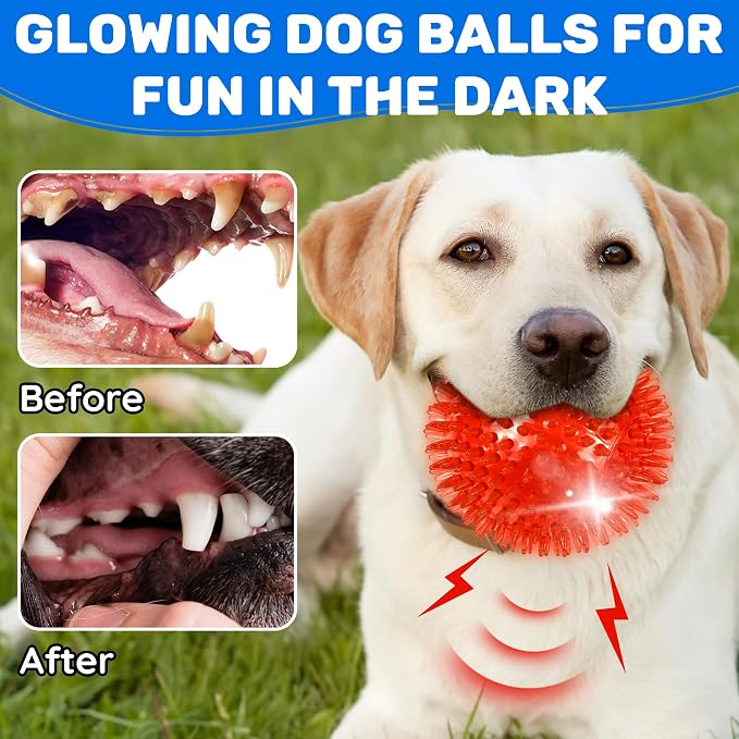 4 Pack 4.5" Light Up Squeaky Dog Balls, Spiky Dog Toy Balls - Image 6