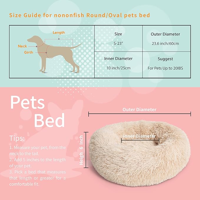 Calming Donut Dogs Beds for Small Dogs Washable, 23inch Plush Round Pet Bed for - Image 2