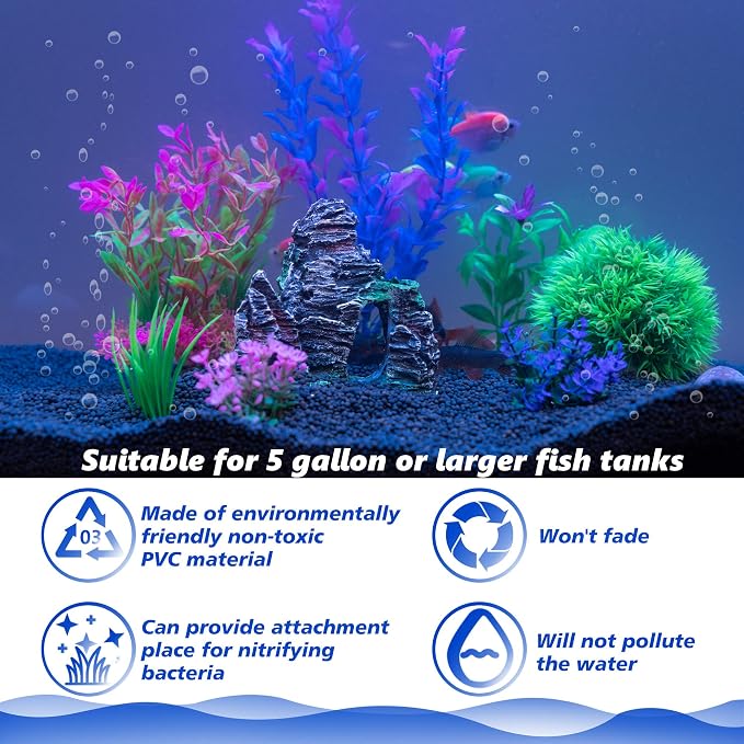Ameliade Aquarium Artificial Plastic Plants Decorations and Rock Cave Decor Set - Image 4