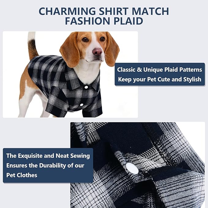 Koneseve Dog Shirt, Pet Plaid Clothes T-Shirt Sweater Matching Breathable - Image 4