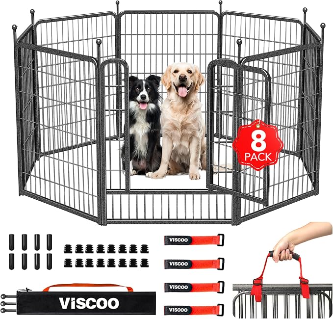 Dog Playpen Outdoor, 8 Panels 40" High Heavy Duty Metal Dog Pen, Pet Fence by VISCOO