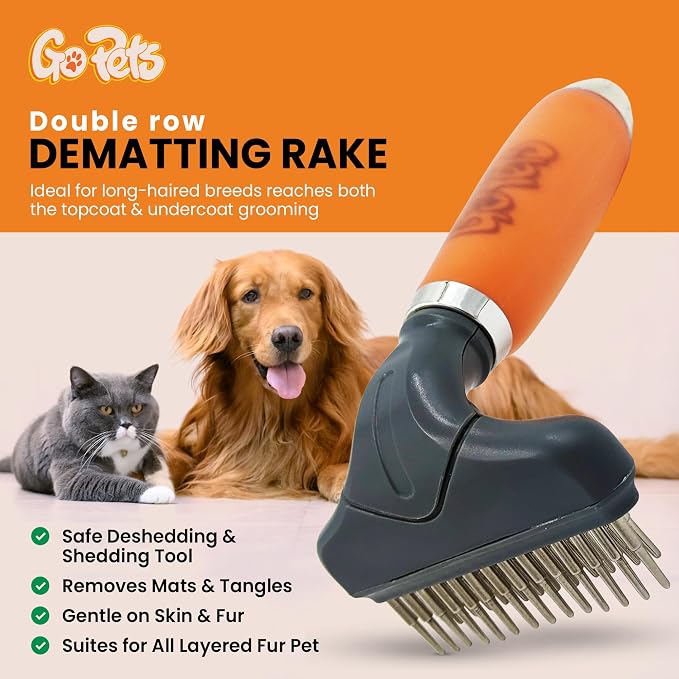 GoPets Double Row Dematting Rake Undercoat Deshedding Tool - Image 2