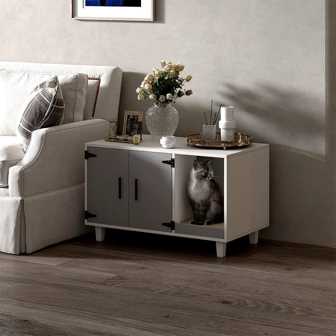 GDLF Modern Wood Pet Crate Cat Washroom Hidden Litter Box Enclosure Furniture - Image 2